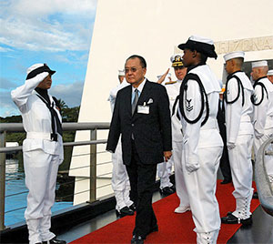 Senator Daniel K. Inouye at the USS Arizona Memorial in 2003