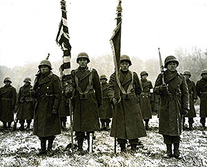 Two Japanese-American color guard and color bearers of the 442nd Two Japanese-American color guard and color bearers of the 442nd