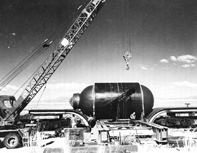 The Atomic Bomb Jumbo being loaded on freight car near Socorro 