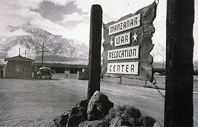 Armed military police guarded the entrance to Manzanar during World War 