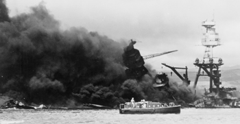 USS Arizona burning and sinking
