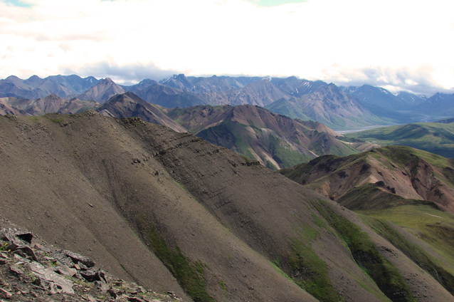 scenic view of a mountain where layers in the rock can be seen