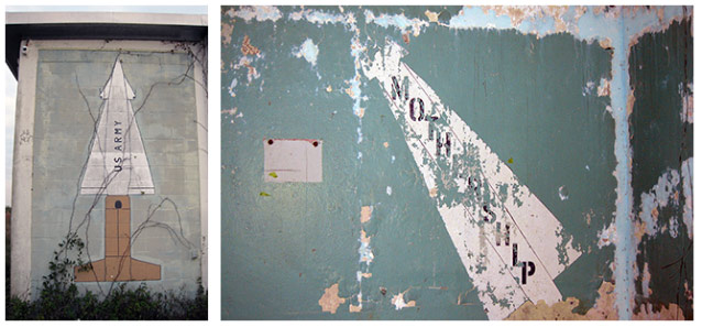 Two murals in muted colors are beginning to deteriorate. Two murals in muted colors are beginning to deteriorate.