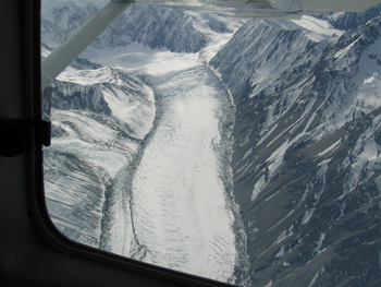 View of a beautiful glacier from a plane.