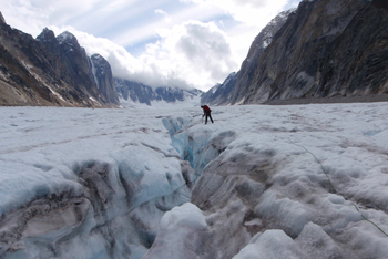 Person walking on a glacier