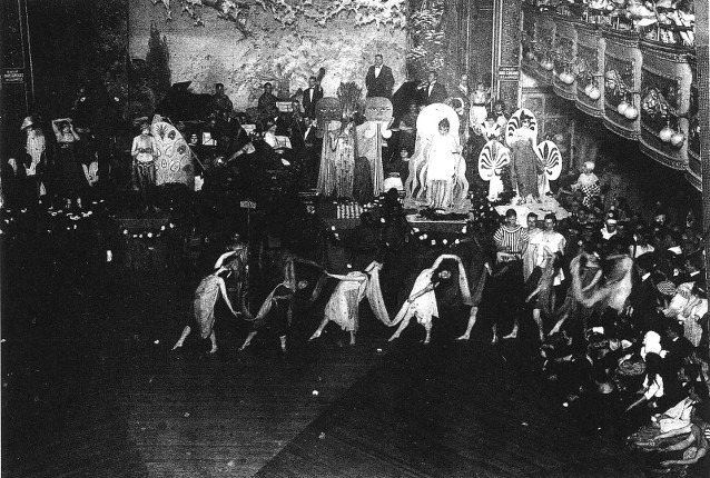 Inside the Webster dance hall in the 1920s, with an audience watching costumed performers Inside the Webster dance hall in the 1920s, with an audience watching costumed performers