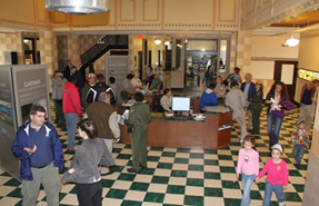 Top view of a room full of adults and children Top view of a room full of adults and children