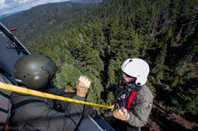 Ranger starting a descent from a helicopter