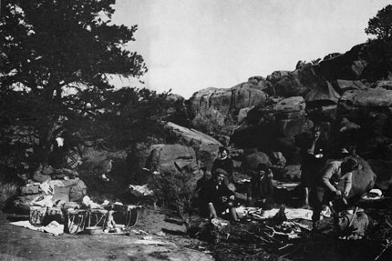 Main lumbermen camp on the Esplanade in 1898 at Grand Canyon National Park