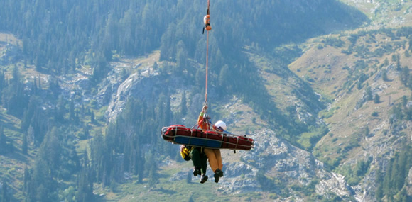 Rangers train for carrying a victim using short-haul rescue techniques. Rangers train for carrying a victim using short-haul rescue techniques.
