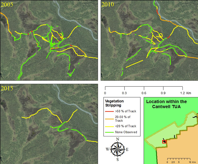 maps that show the reduction in trails from 2005 to 2015