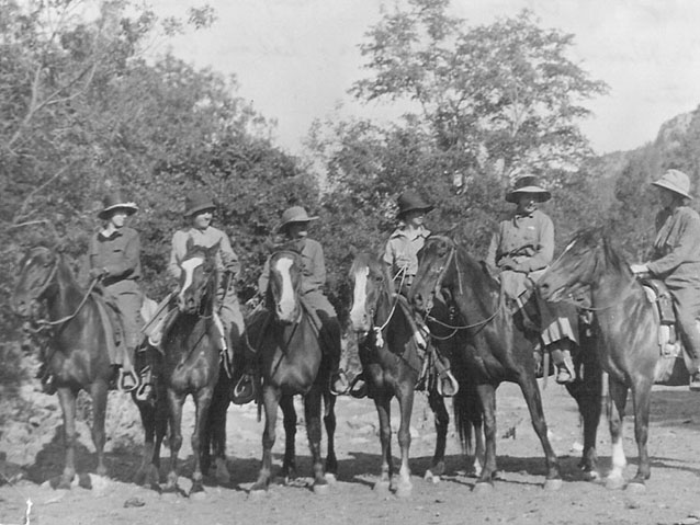 Six Faraway Ranch guests on horseback