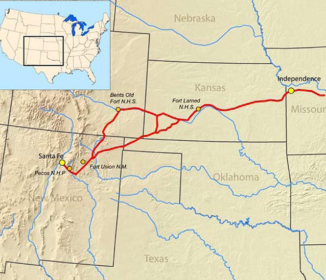 Map of the Santa Fe Trail and national park units on it route