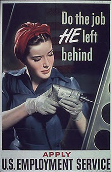 color poster of woman with drill and red head wrap