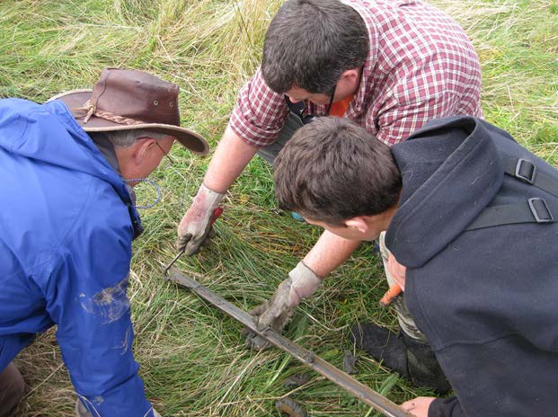 students coring in sand