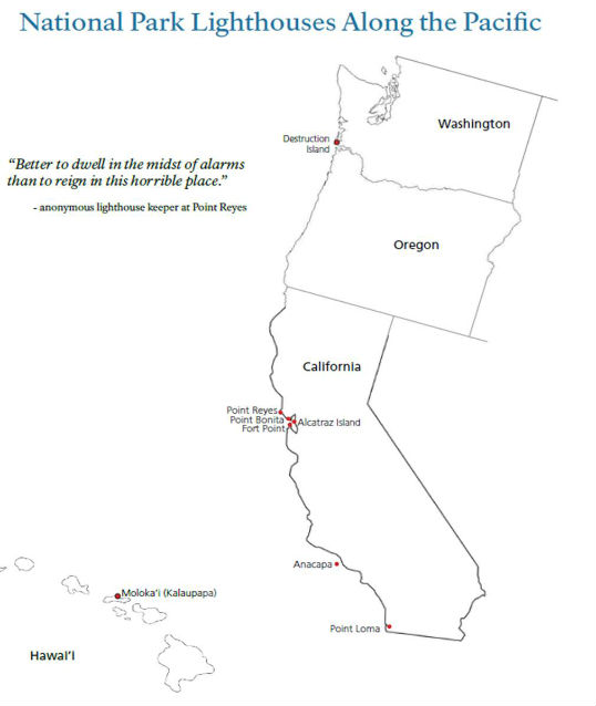 map of lighthouses along pacific coast