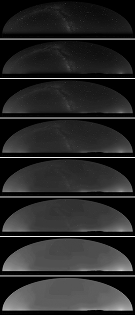 Photo series showing night sky conditions from darkest to lightest at Acadia National Park Photo series showing night sky conditions from darkest to lightest at Acadia National Park