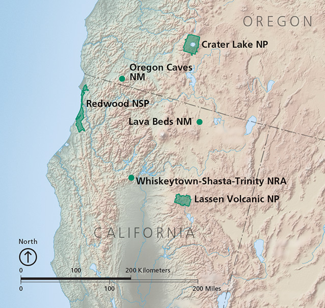 Map showing the Klamath I&M Network, consisting of six national park units Map showing the Klamath I&M Network, consisting of six national park units