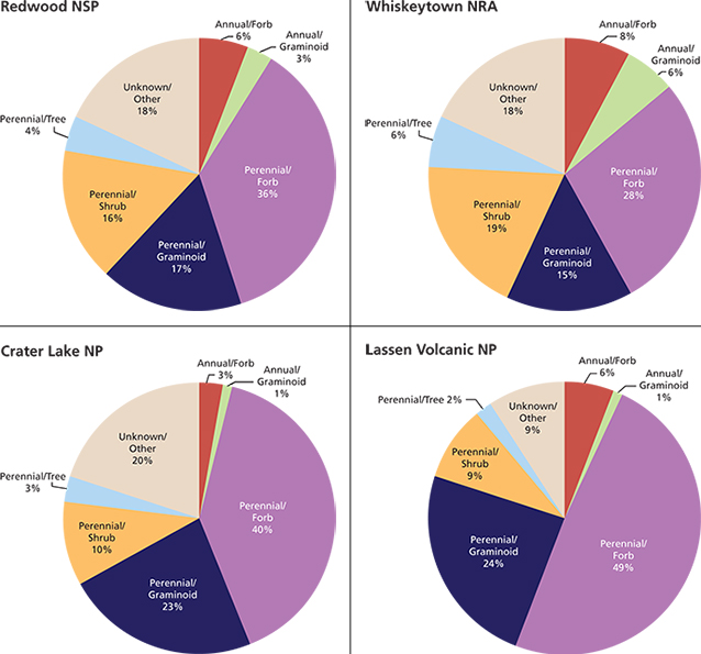 Pie chart showing percentages of life history characteristics for species in riparian plots Pie chart showing percentages of life history characteristics for species in riparian plots