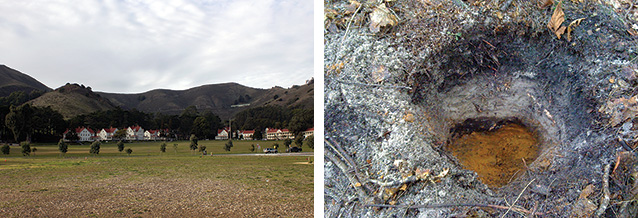 Parade grounds at Golden Gate NRA (left) and three soils visible in shallow pit at Gauley River Parade grounds at Golden Gate NRA (left) and three soils visible in shallow pit at Gauley River