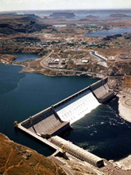 Sky view of Grand Coulee Dam along with Columbia River