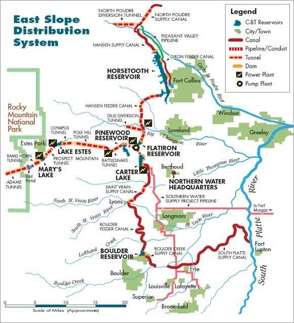 A drawing of a map showing the trails, creeks, resevoirs and rivers