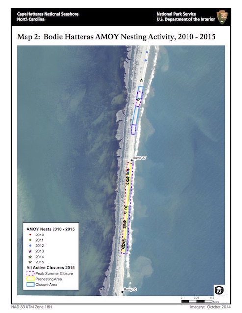 Map 2: Bodie/Hatteras AMOY Nesting Activity 2010–2015