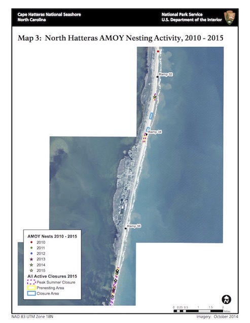 Map 3: North Hatteras AMOY Nesting Activity 2010–2015