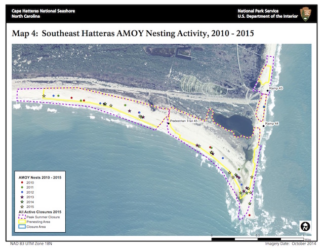 Map 4: Southeast Hatteras AMOY Nesting Activity 2010–2015