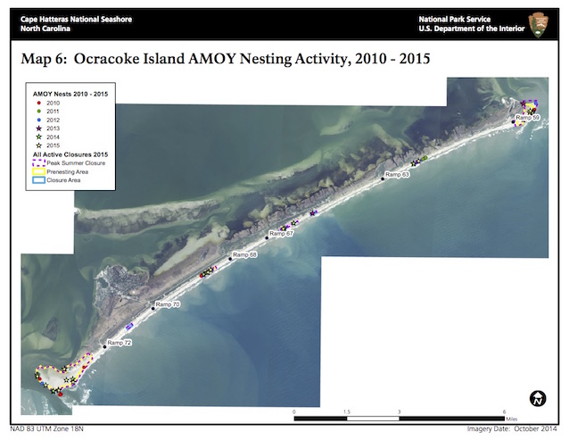 Map 6: Ocracoke Island AMOY Nesting Activity 2010–2015