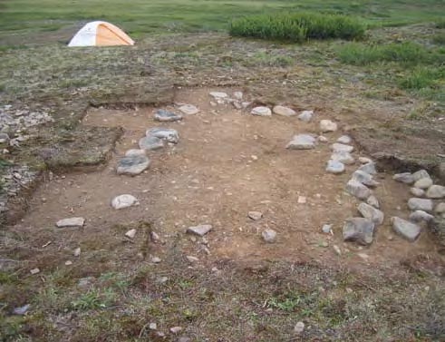 An Arctic Small Tool tradition tent ring. An Arctic Small Tool tradition tent ring.