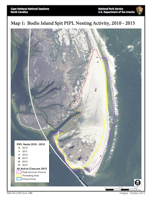 Map 1: Bodie Island Spit PIPL Nesting Activity, 2010-2015