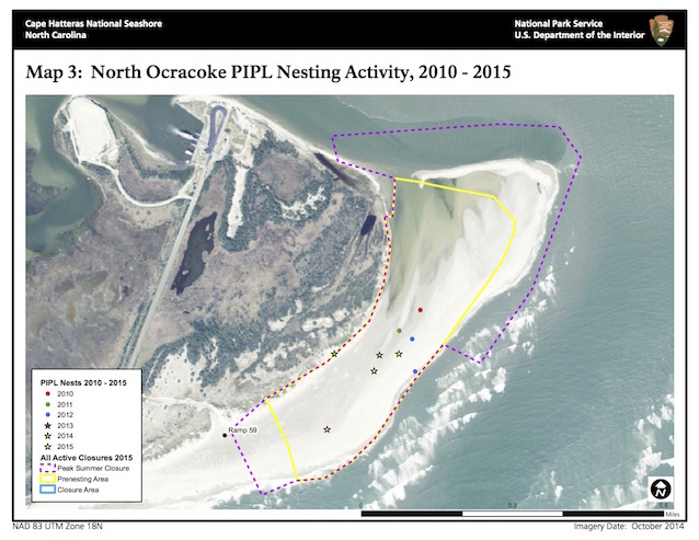 Map 3: North Ocracoke PIPL Nesting Activity, 2010-2015