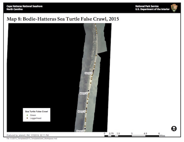 Map 8: Bodie-Hatteras Island Sea Turtle False Crawls, 2015