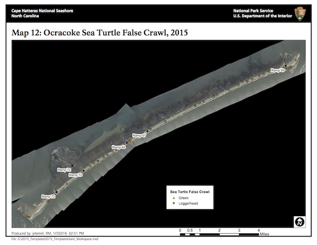 Map 12: Ocracoke Island Sea Turtle False Crawls, 2015