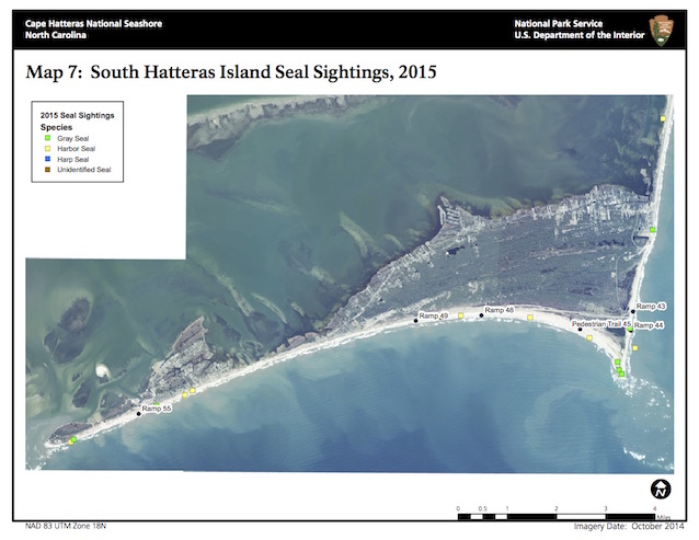 Map 7: South Hatteras Island Seal Sightings, 2015