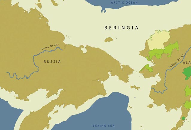 Map of Beringia with NPS units highlighted (green) and the National Petroleum Reserve (yellow). 