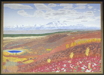 a painting of Denali during the fall a painting of Denali during the fall