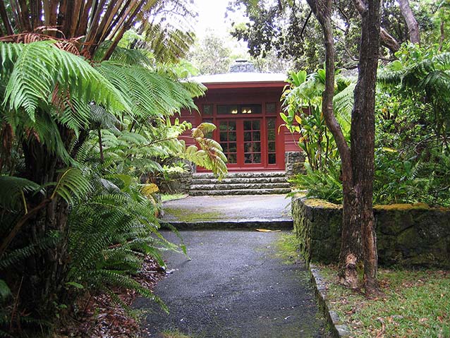 North Entrance of Ohia Wing, facing south. Dense vegetation creates a secluded setting. North Entrance of Ohia Wing, facing south. Dense vegetation creates a secluded setting.