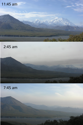 Wildfire smoke moving into the Alaska Range