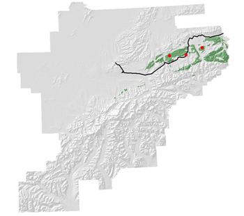 Map of Denali National Park and where dinosaur tracks have been discovered