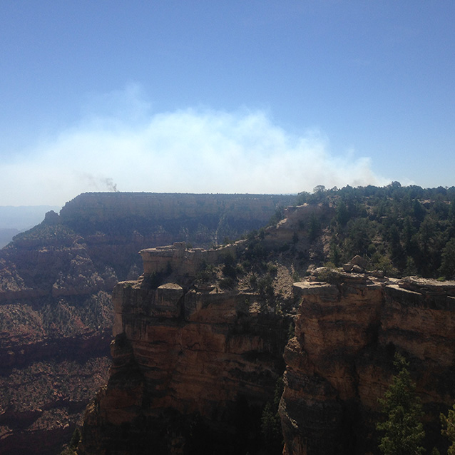 Smoke visible above the Rim of the Grand Canyon