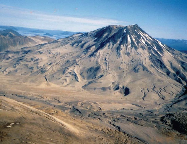 aerial view of a rocky volcano