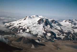 Aerial view of ice and snow covered mountain