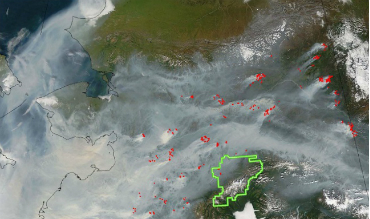 satellite view of smoke in Alaska