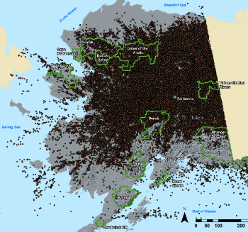 map of Alaska showing locations of lightning strikes