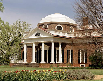 Front view of Monticello, showing front porch and octagonal dome