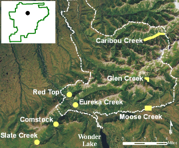 map showing the streams around Kantishna