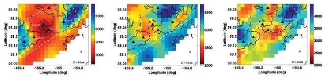 a graphed image showing noise tomography at different depths