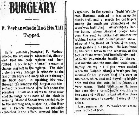 Black and white newsprint, headline reads BURGLARY. Black and white newsprint, headline reads BURGLARY.